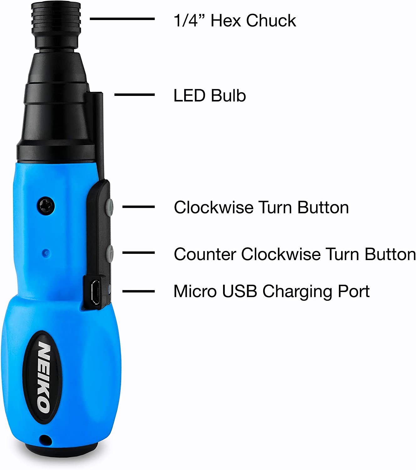 Cordless Power Screwdriver — 3.6V Li-Ion, 1/4" Hex, LED, USB Rechargeable