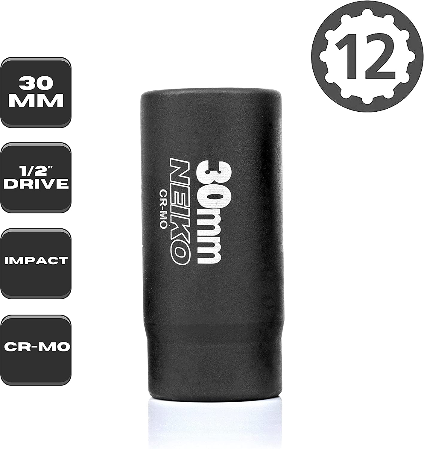 30mm Socket, 1/2” Drive Deep Impact Socket, Spindle & Axle Nut Socket, 12 Point