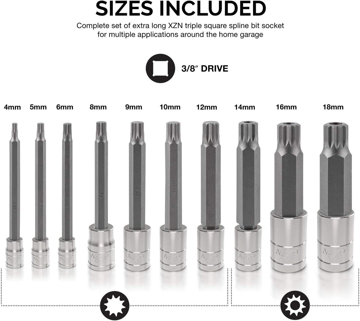 Cal-Hawk 24-Piece XZN Triple Square Spline Bit Socket Set - 1/4, 3/8, 1/2 Drive, S2 Alloy Steel