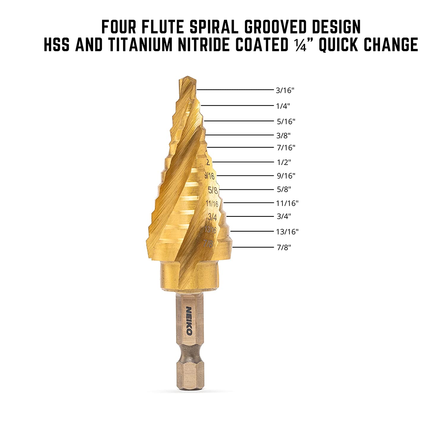 Steel Spiral Quick-Change Step Drill Bit for Metal with 4-Flute Spiral Grooved Design