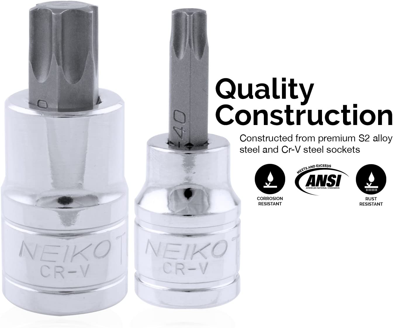 Torx Bit Socket Set, S2 & Cr-V Steel, 1/4", 3/8" & 1/2" Drive, 2mm to 14mm, Torx Bit Set (13-Piece)