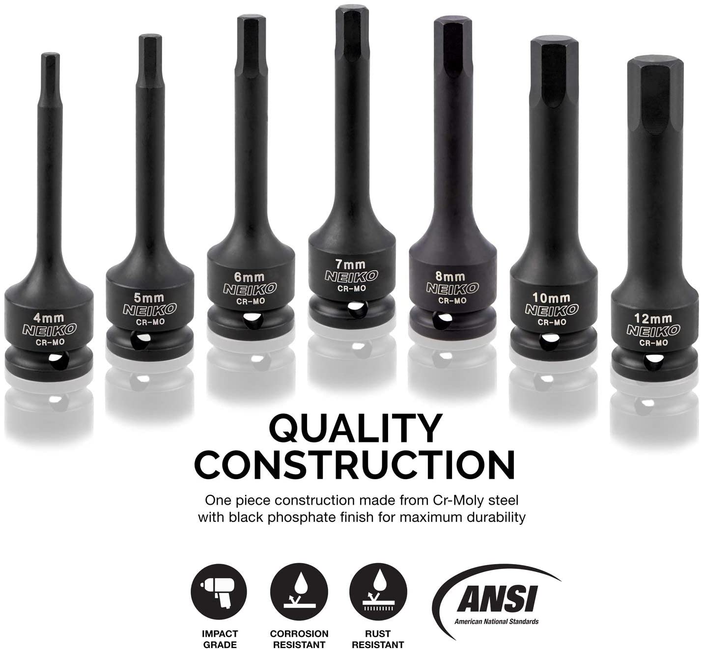 3/8" Drive Allen Socket Set 3 Inch, 3/8” Impact Hex Bit Socket Set (7-Piece)