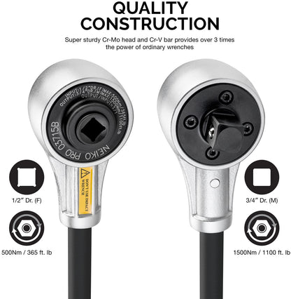 NEIKO PRO 03715B 1/2" Drive Torque Wrench, 1100 Foot-Pound Heavy Duty Torque Multiplier Wrench, Cr-Mo and Chrome-Vanadium