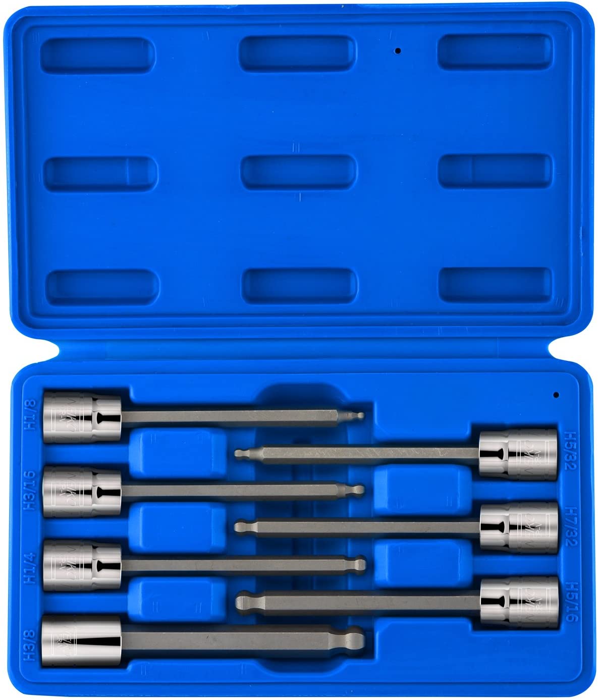 3/8"-Drive Extra-Long Ball-End Hex-Bit Socket Set, SAE Sockets 1/8" to 3/8", S2 Steel (7-Piece)