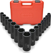 1/2" Impact Socket Set Metric Socket Set 10-24 mm, Deep Sockets, 6 Point (15-Piece)