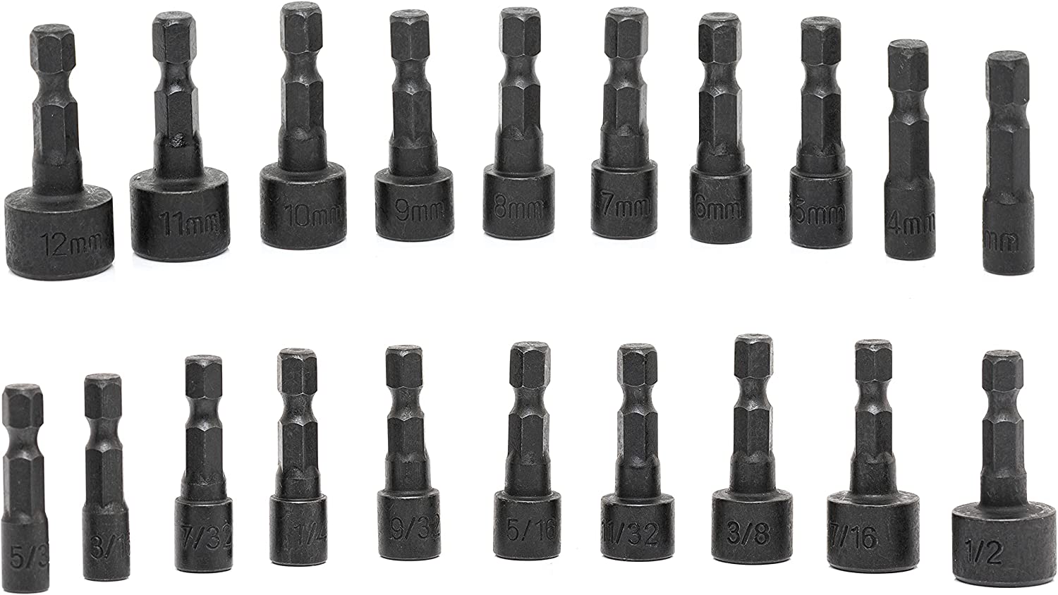 Nut Driver Set, For Impact Drill & Driver 1/4” Hex Small Nut Driver Bit Set, Metric & Standard (20-Piece)