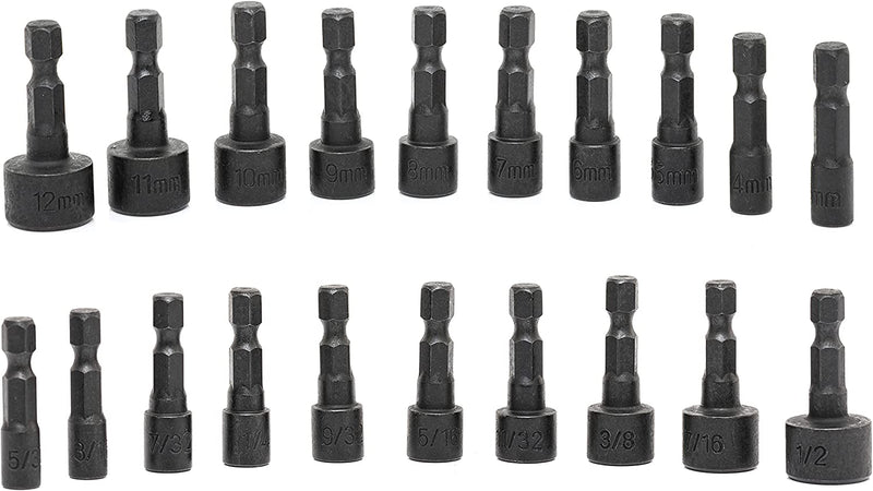 NEIKO 10068A Nut Driver Set, For Impact Drill and Driver, 20 Piece, 1/4” Hex Small Nut Driver Bit Set, Metric and Standard, 4-12 mm & 5/32”-1/2”, CR-V Steel, Nutsetter Driver Bits