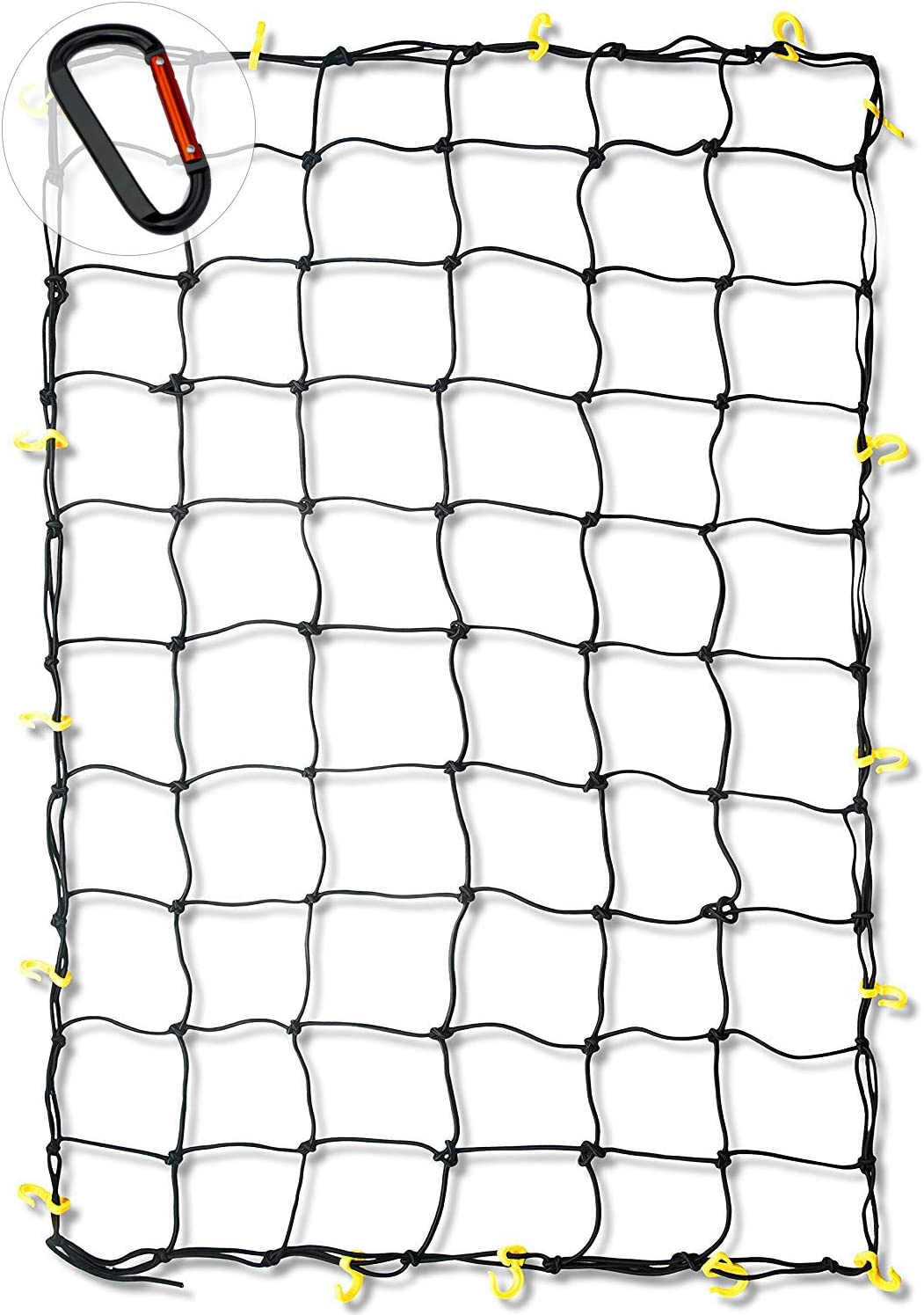 4'x6' Super Duty Small Cargo Net¸ Bungee Cargo Net Detachable hooks, 4 Carabiners (16-Piece)