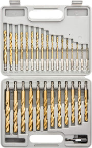 Hex-Shank Titanium Drill Bit Set — Quick-Change, HSS, 1/16"–1/2" (30-Piece)