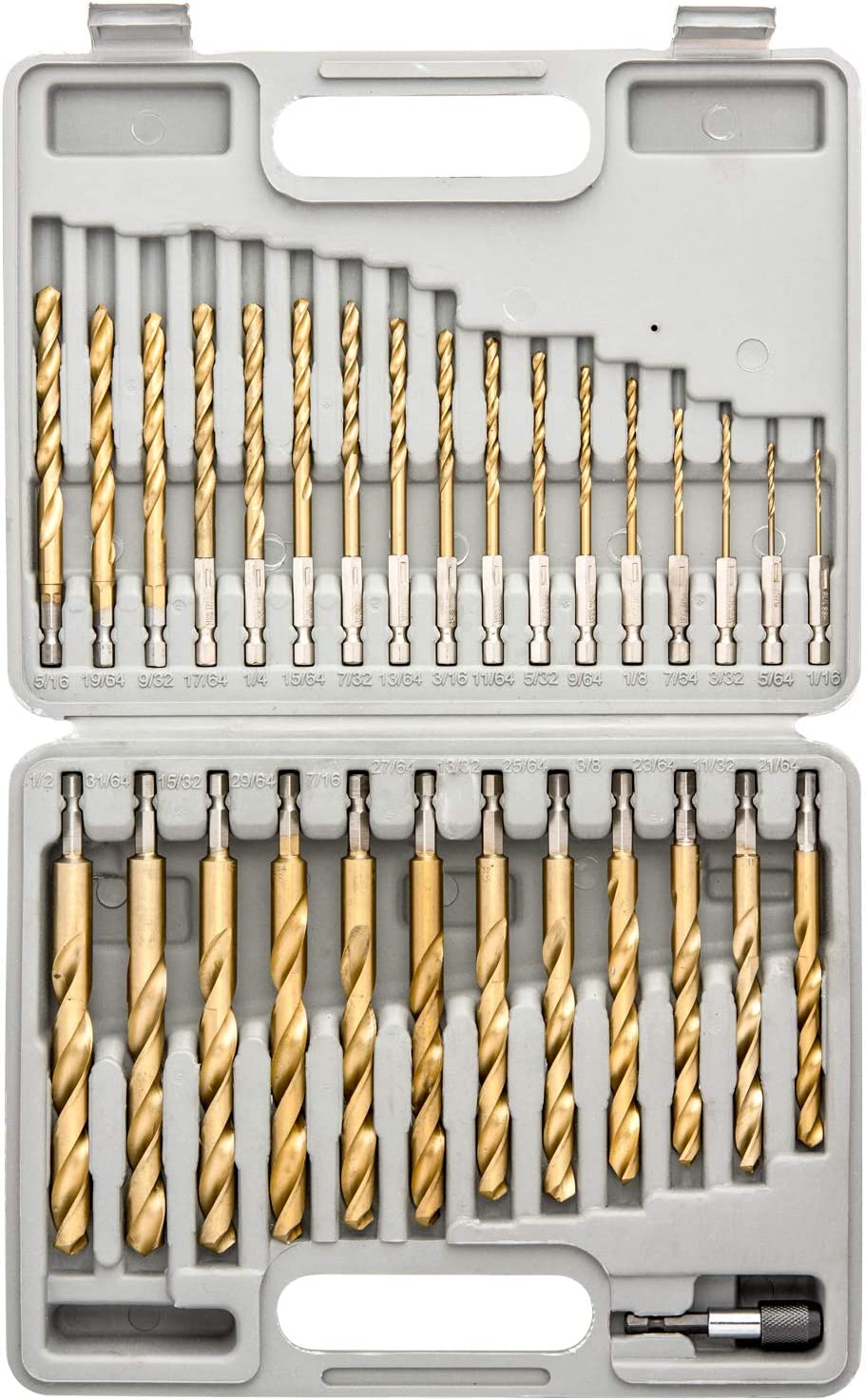 Hex-Shank Titanium Drill Bit Set — Quick-Change, HSS, 1/16"–1/2" (30-Piece)