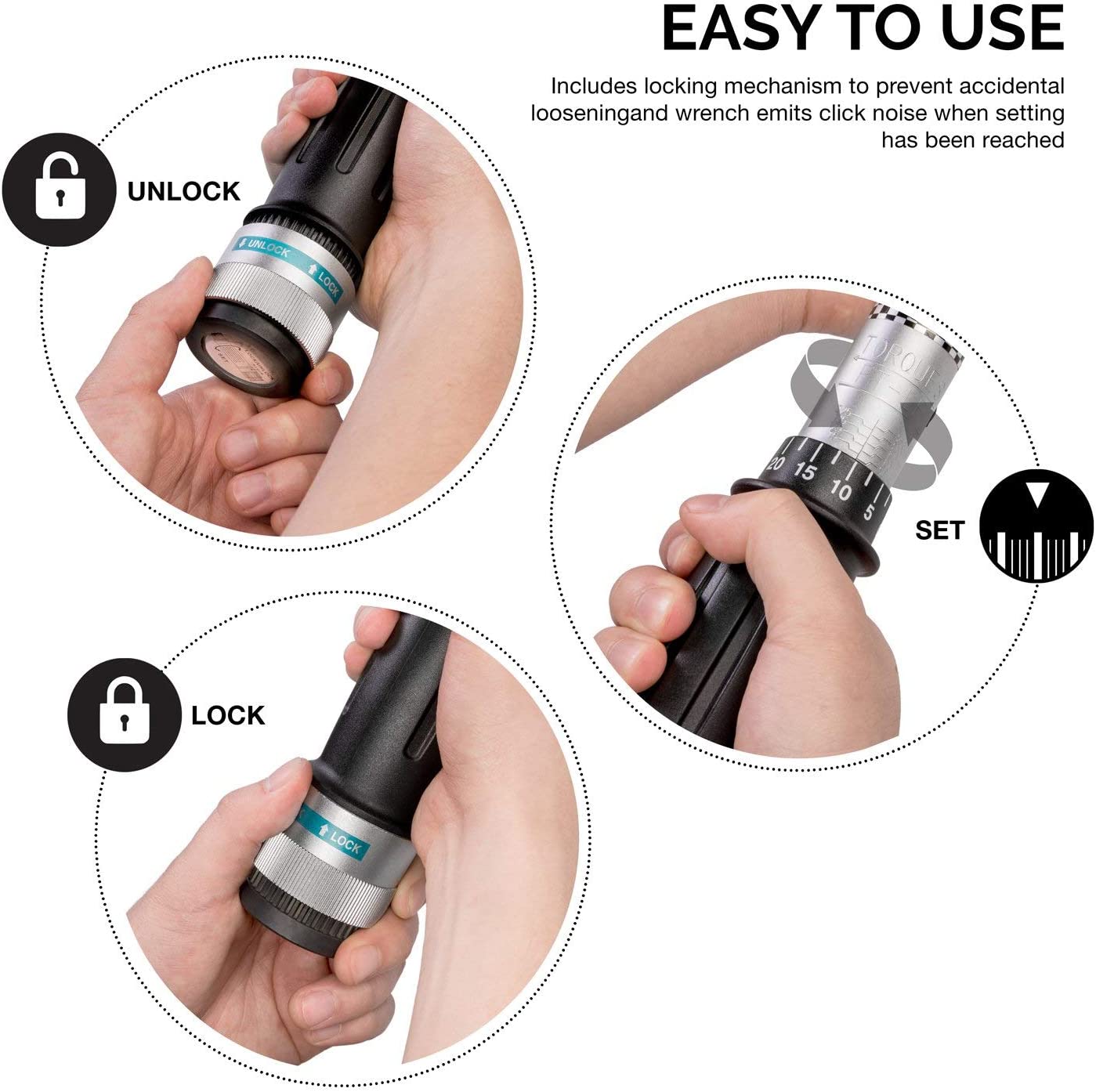 3/4” Torque Wrench, 3/4” Drive SAE, 50-300 Ft-Lb, 34” Length, Adjustable Click Torque Wrench