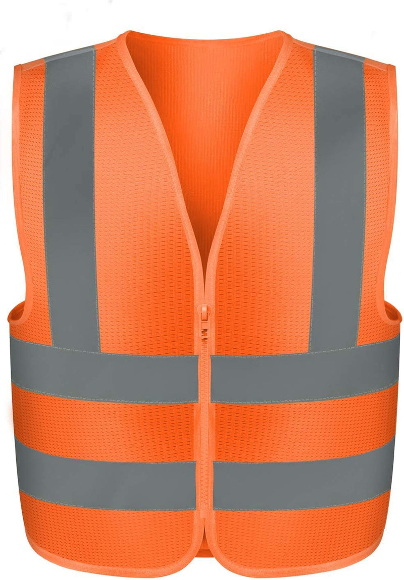 NEIKO 53945A Mesh High Visibility Safety Vest | Large | 2" Reflective Strips and Zipper | Neon Orange Color