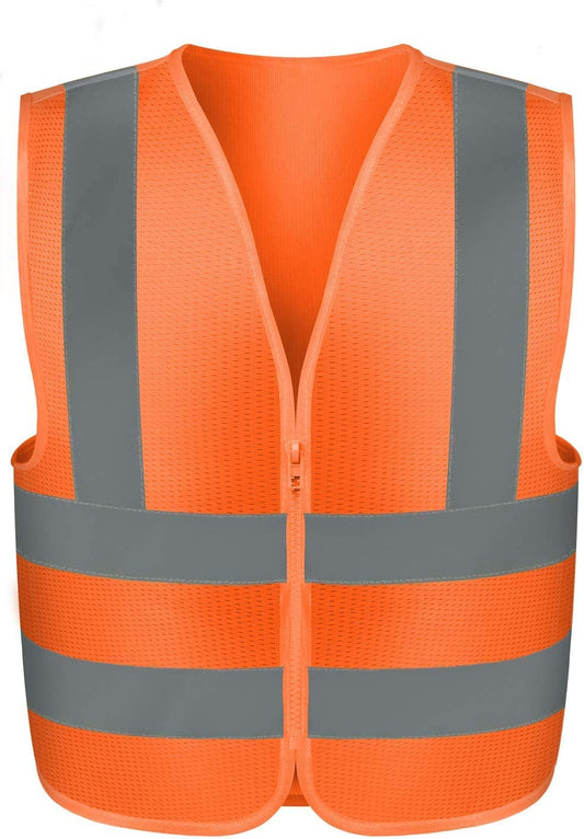 Neiko High-Visibility Safety Vest with Reflective Strips for Emergency, Construction, and Safety Use, Neon Orange