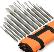 Cold Chisel & Punch Set — CrV Steel, Hex-Shaped, Canvas Pouch (12-Piece)