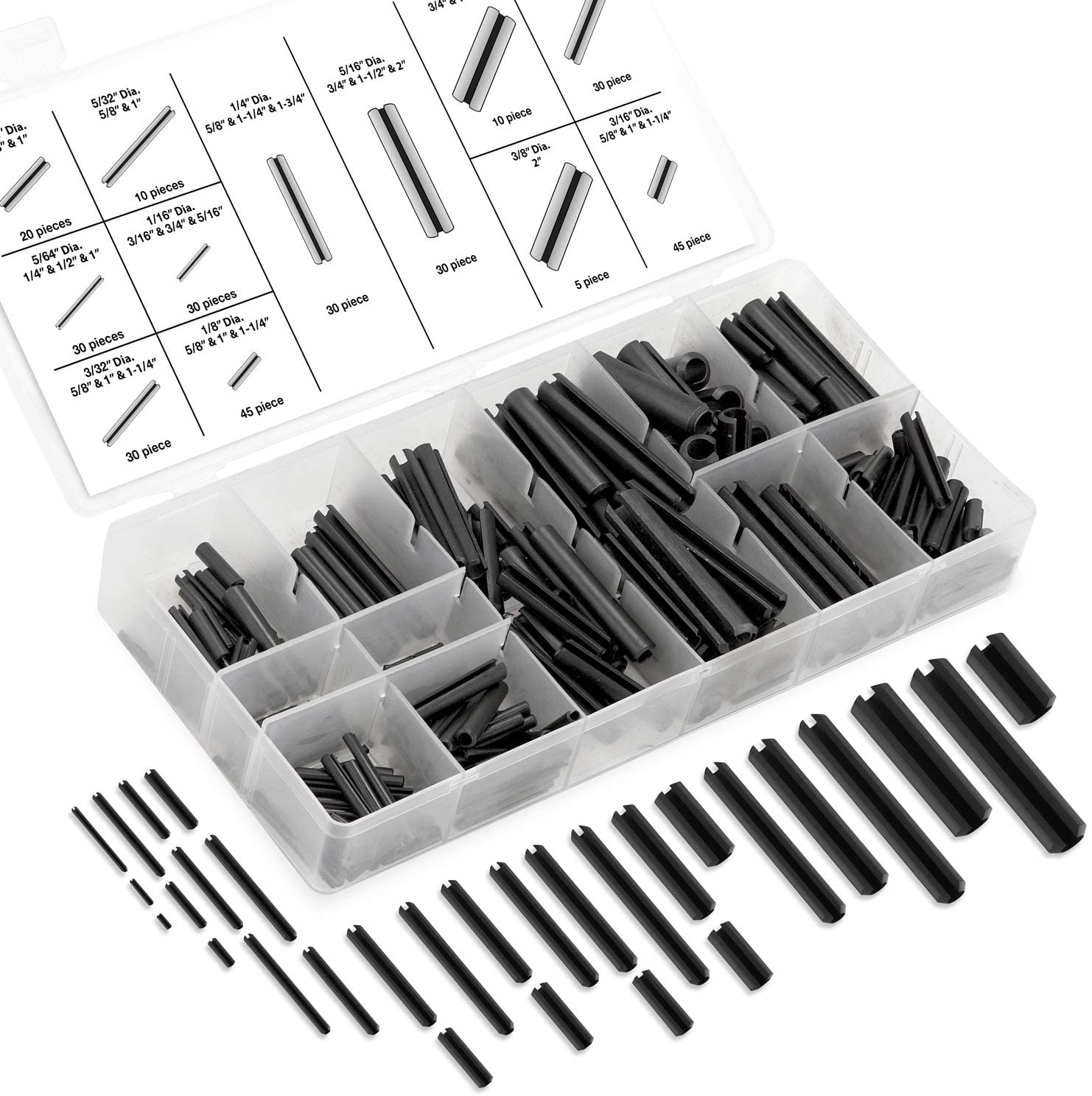 Roll Pin Assortment Set with Storage Case SAE, Slotted Spring Steel (315-Piece)
