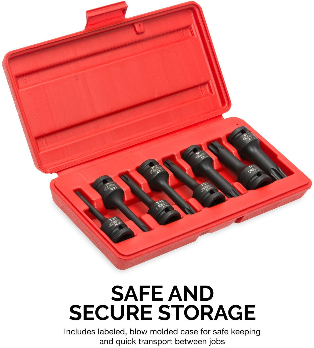 1/2” Drive Torx Star Driver Bit Socket Set T30 to T70, 3” Length, Cr-Mo Impact Grade (8-Piece)