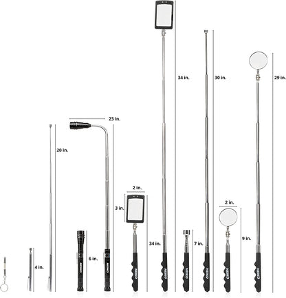 NEIKO 20736A (6) Piece Set, Magnetic Tool & Telescoping Mirror Set, Adjustable Telescoping Magnetic Pickup Tool, Flashlight 15lb Retriever Tool, 360 Swivel, Magnet Mirror, Magnetic Tools for Mechanic