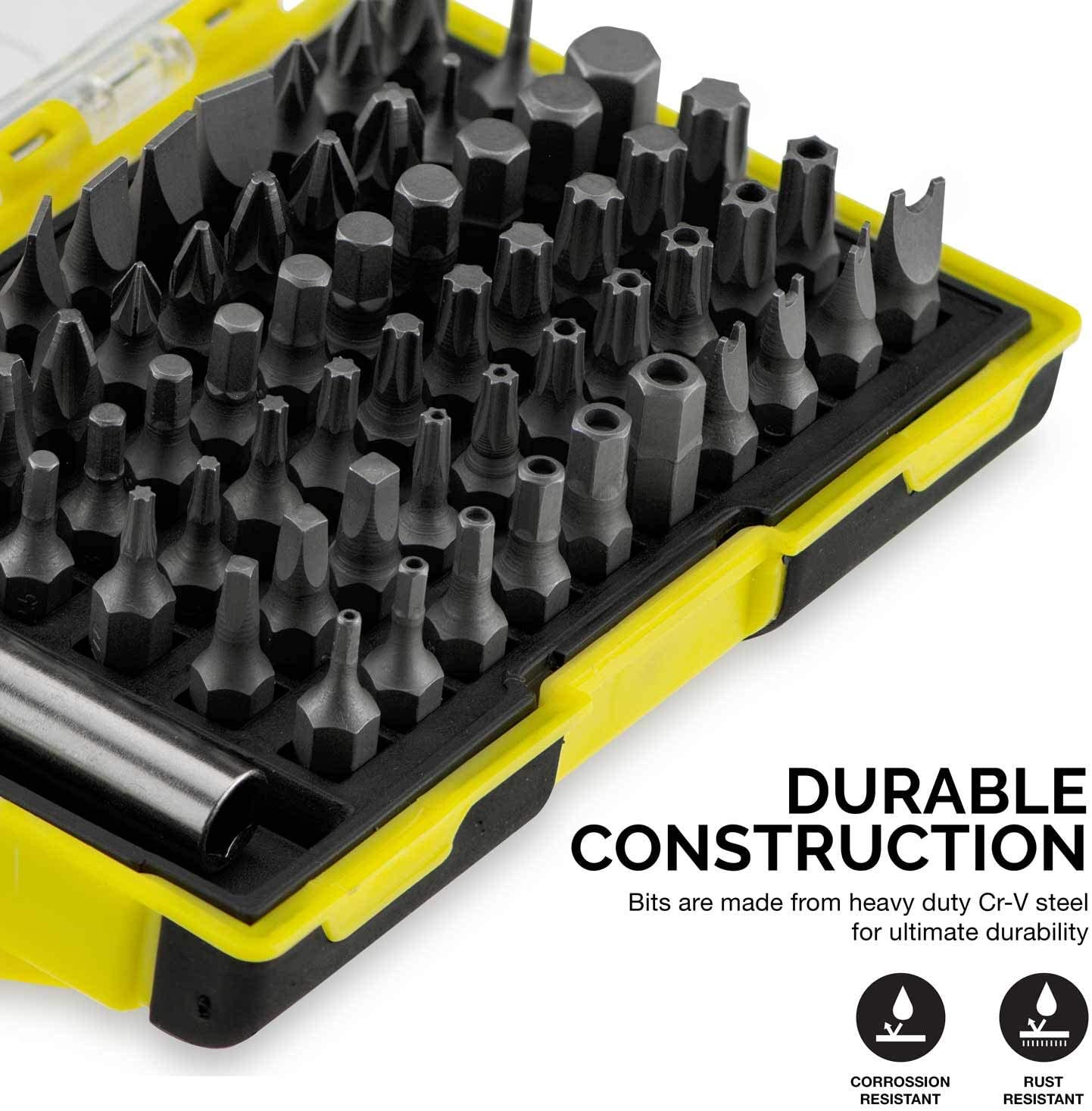 Security Bit Set with Magnetic Extension Adapter — 1/4" Hex Shank, CrV Steel (61-Piece)