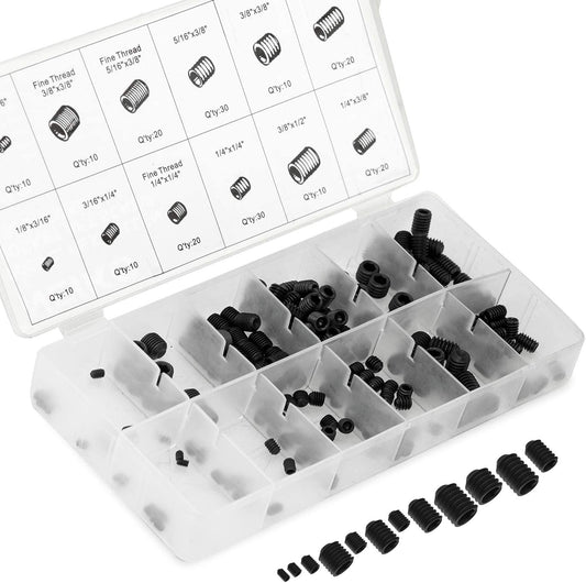NEIKO 50484A Internal Hex Allen Set Screw Assortment Kit, Coarse and Fine Thread Screws with Full-Steel Construction, 200-Piece Set