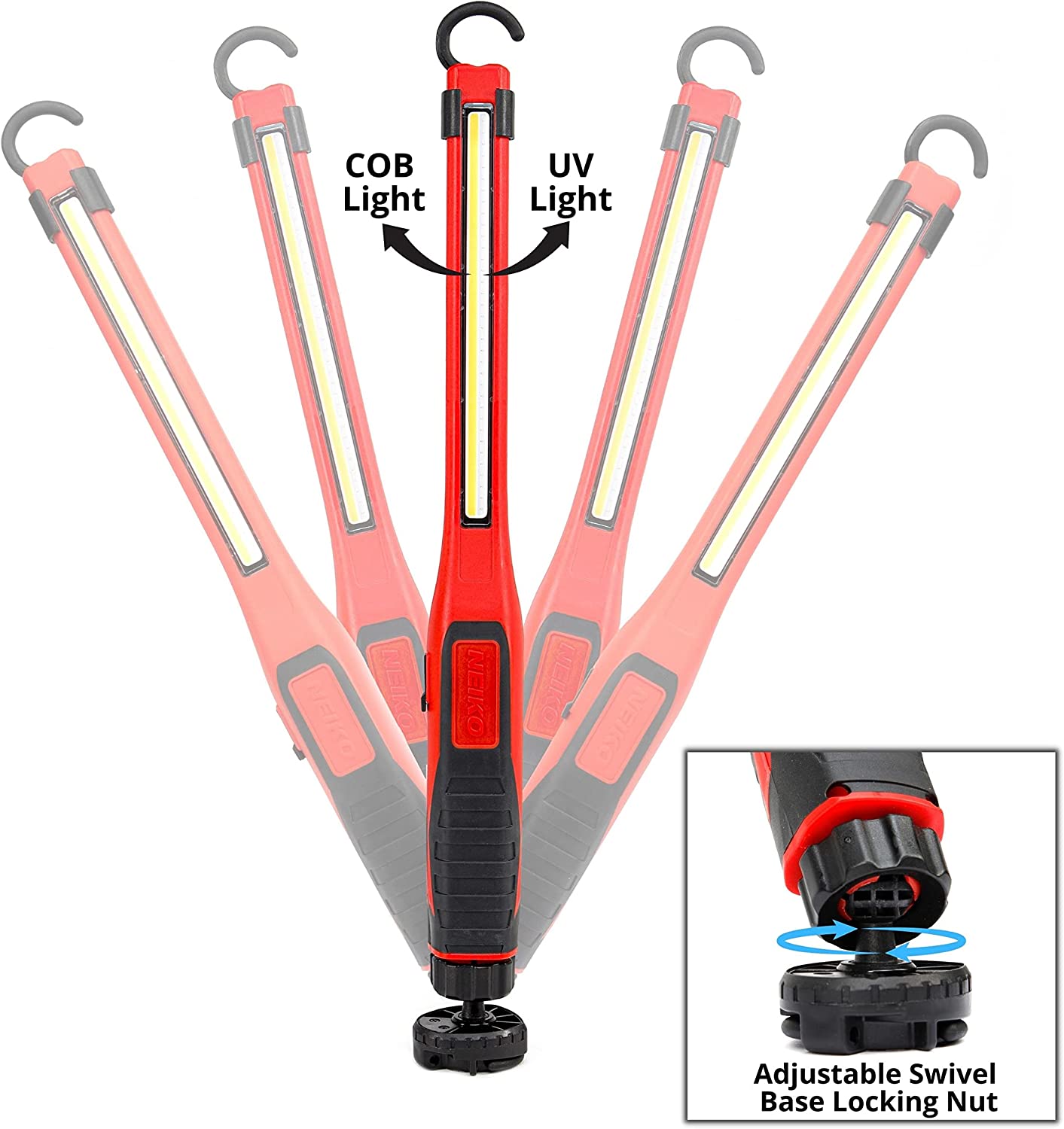 Swivel Work Light, 2 in 1 Rechargeable Flash light, 7W Adjustable COB LED & UV Blacklight