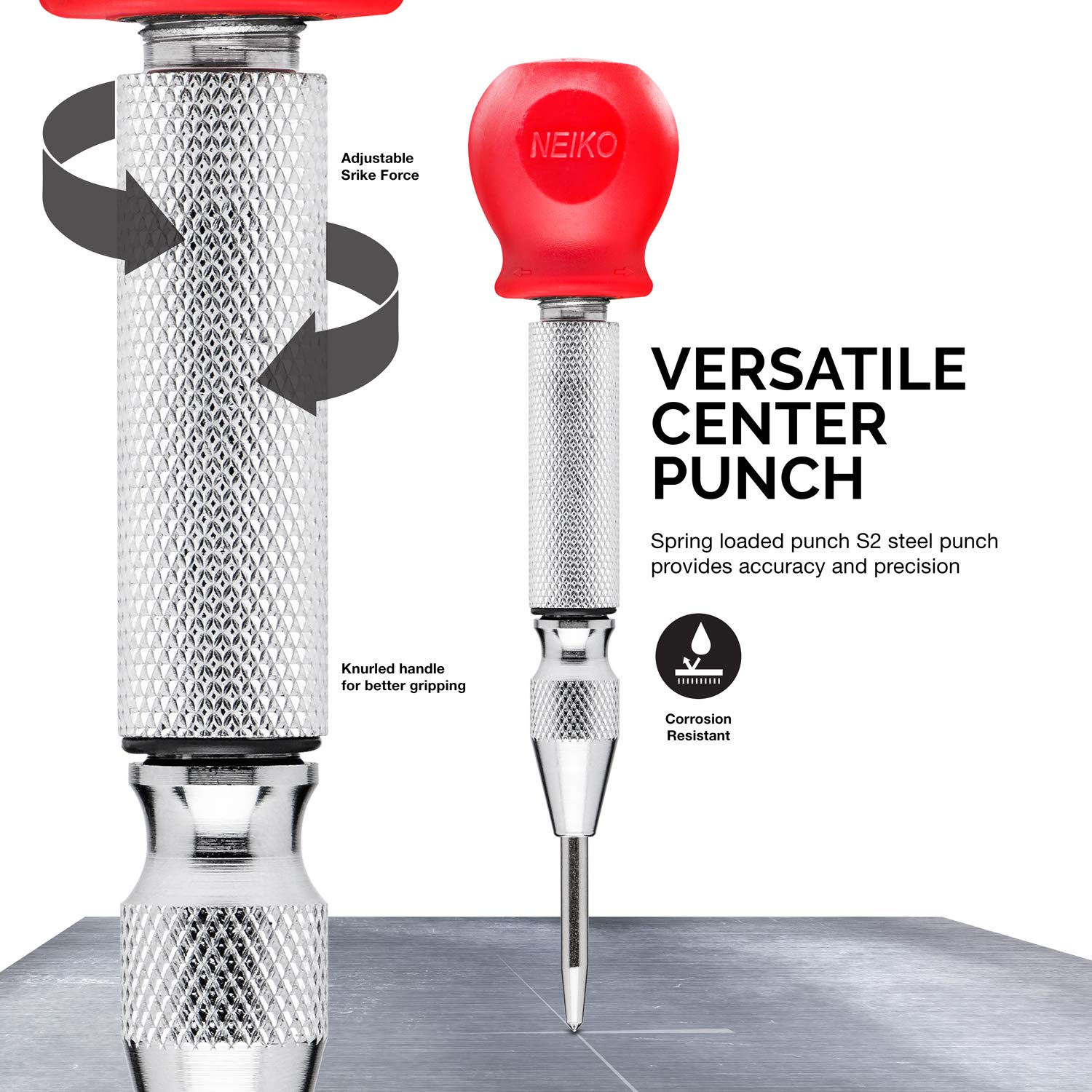 Step Drill Bit Set & Automatic Center Punch, 5 Piece, 41 SAE Sizes Total, 1/8” – 1-3/8”