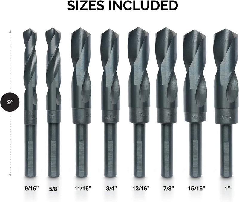 HILTEX 10005 HSS Silver and Deming Industrial Drill Bit Set (8 Pieces), 1/2"