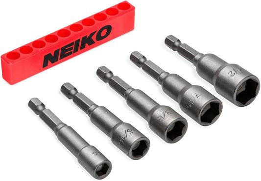 NEIKO 10066A 1/4” Hex Shank Magnetic Power Nut Driver Set | 5 Piece | SAE | Sizes 1/4" to 1/2” | Cr-V