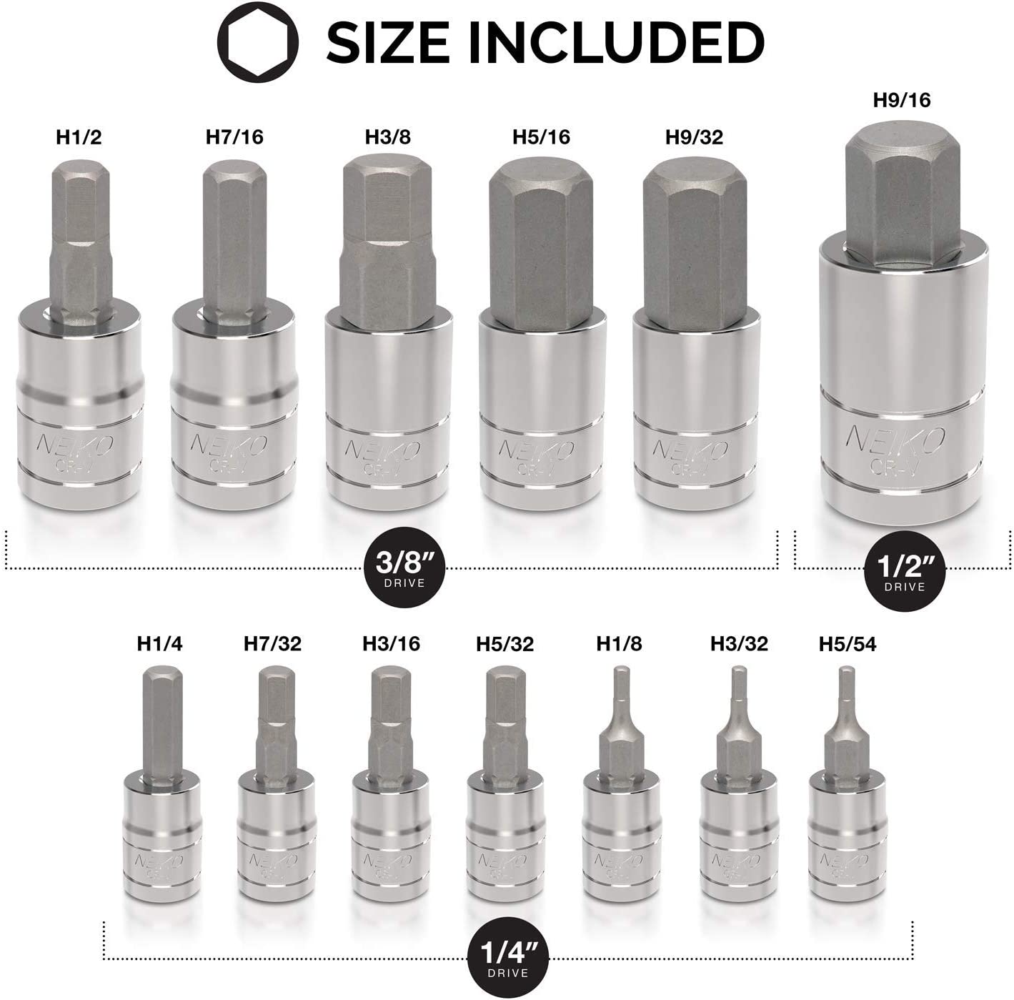 SAE Hex Bit Socket Set S2 Steel (13-Piece)