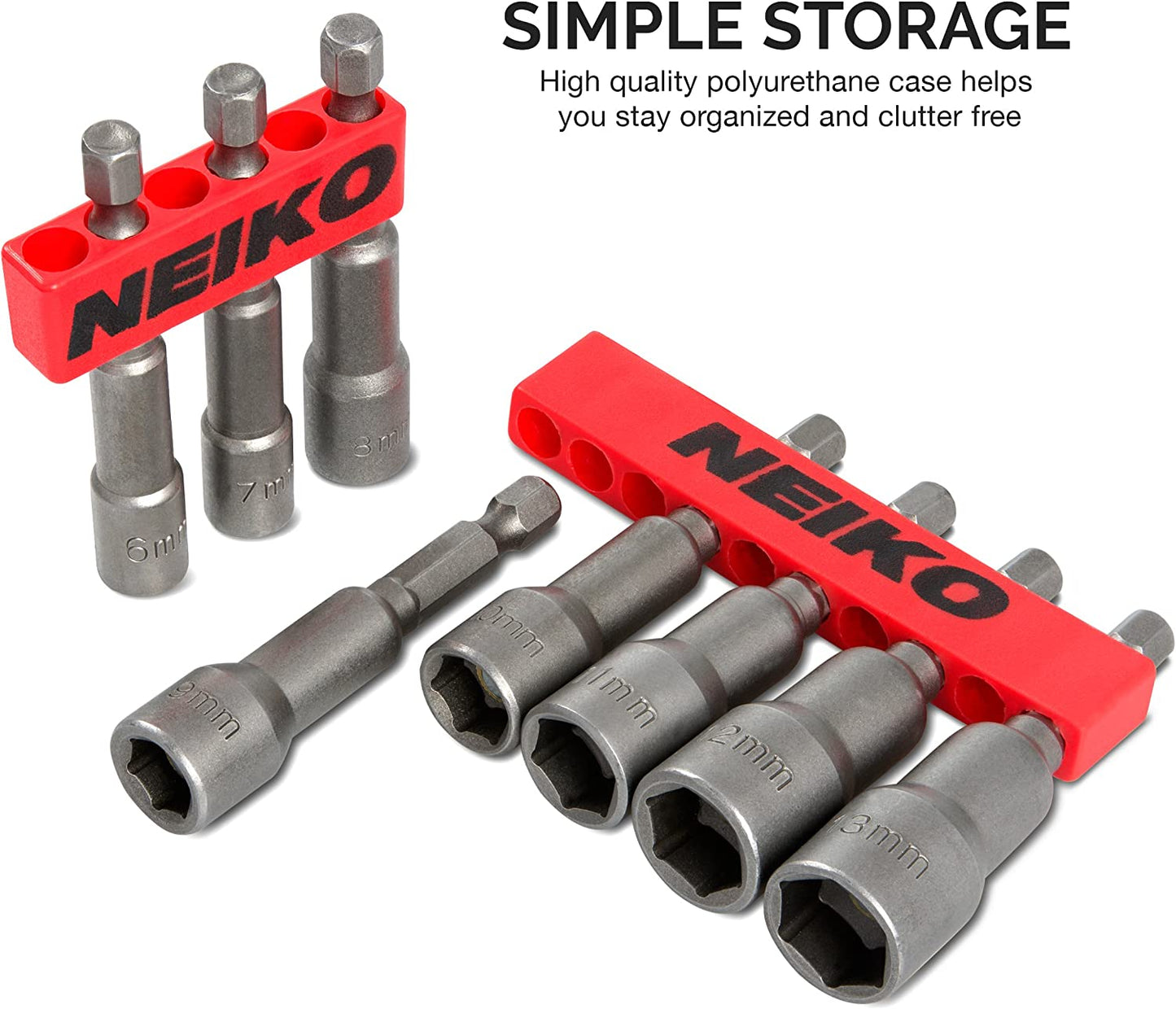 NEIKO 10065A 1/4” Hex Shank Magnetic Power Impact Nut Driver Set |8 Piece Tool Set | Professional Grade Socket Nut Setters| Metric | Sizes 6 to 13 MM | Cr-V Steel