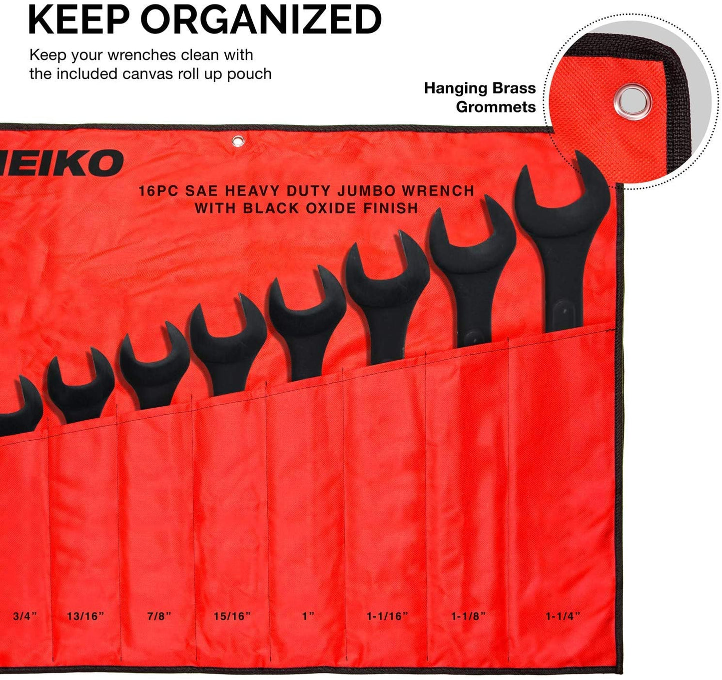 NEIKO 03574A Jumbo Combination Wrench Set | 16 Piece | SAE | 1/4” to 1-1/4” | Raised Panel Construction