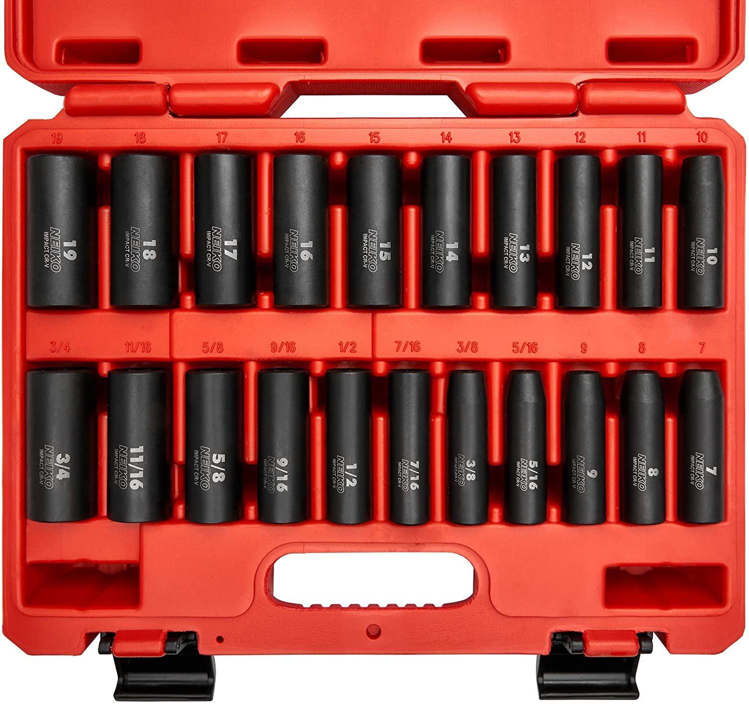 3/8” Drive SAE & Metric Deep Impact Socket Set SAE 5/16” to 3/4”, Metric 7mm to 19mm (21-Piece)