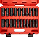 NEIKO 02431A 3/8” Drive SAE and Metric Deep Impact Socket Set | 21 Pieces | SAE 5/16” to 3/4” | Metric 7mm to 19mm | Premium Cr-V Steel | 6-Point Hex Design | Corrosion Resistant Coating