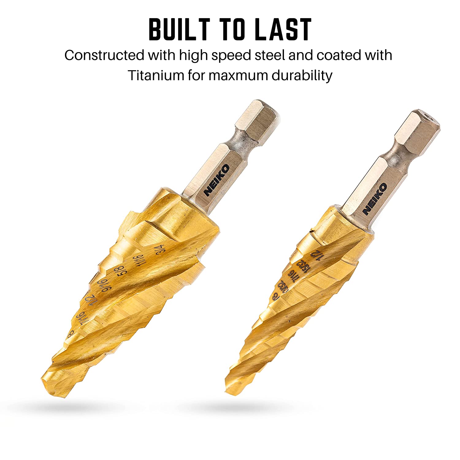 NEIKO Step Drill Bits with 4-Flute Spiral-Grooved Design  – NEIKO®