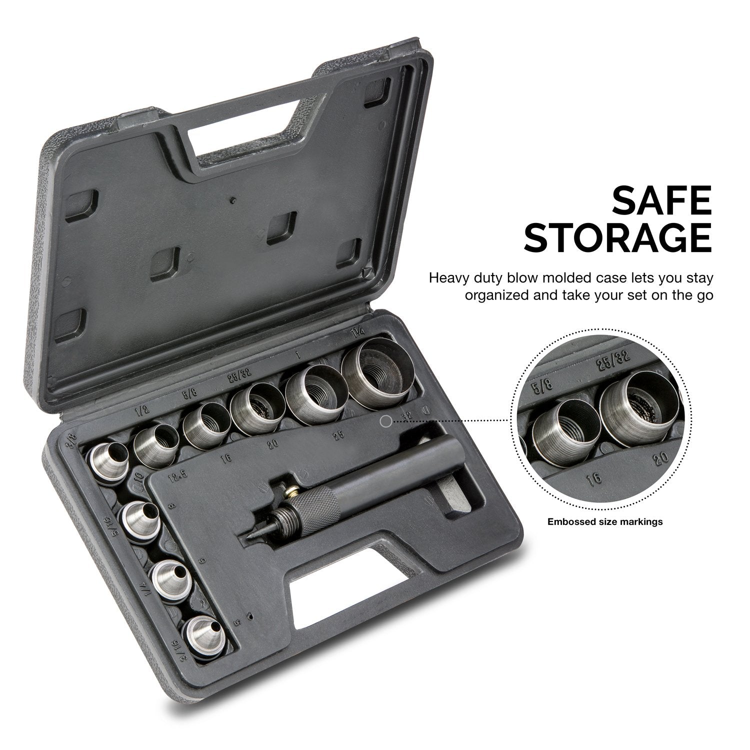 Interchangeable Hollow Hole Punch Set — Alloy Steel, 3/16"–1-1/4" (10-Piece)