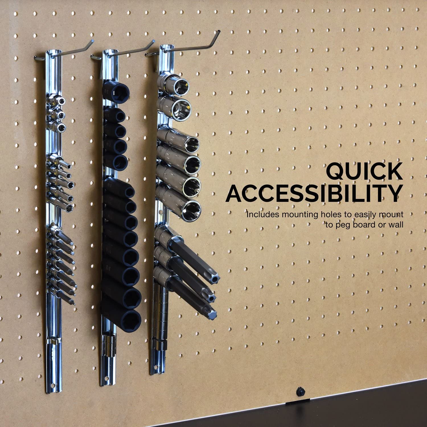 Socket Holder Rail Organizer Set, 1/4, 3/8 & 1/2" Drive (3-Piece)