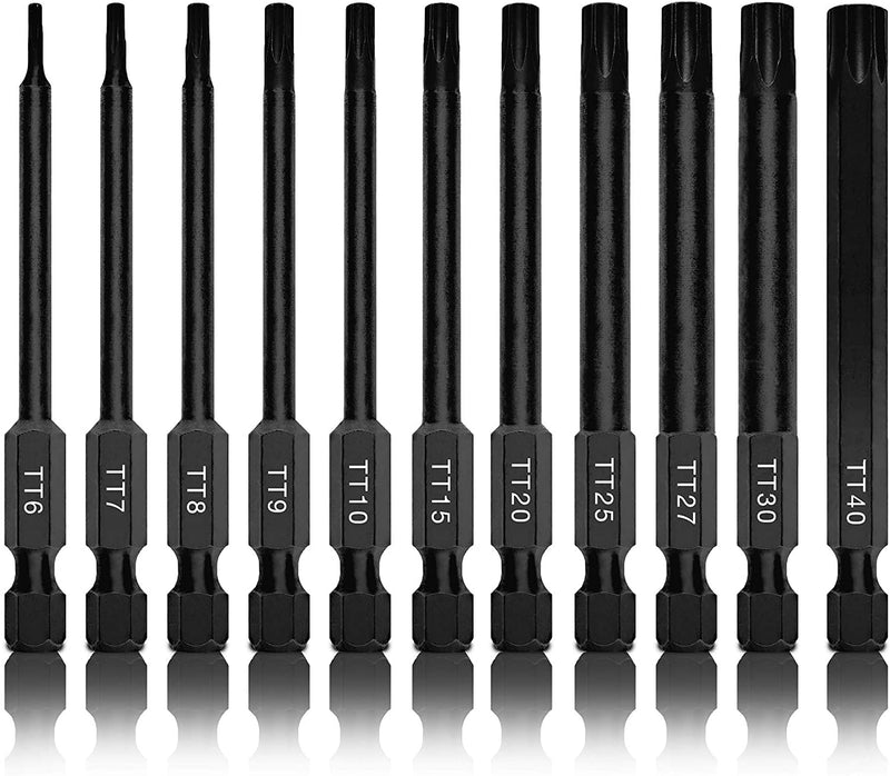 NEIKO 01149A Torx Head Drill Bit Set, 11-Piece Sizes TT6 to TT40 | Tamperproof Magnetic Torx Bits | 3 Quick Release Shanks | Premium S2 Steel | Compatible with Power Drills and Impact Drivers