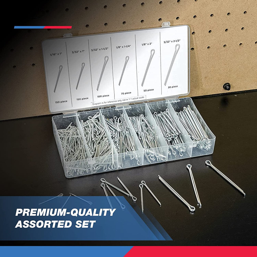 NEIKO 50454A Cotter Pin Assortment | 555 Piece | Zinc Plated