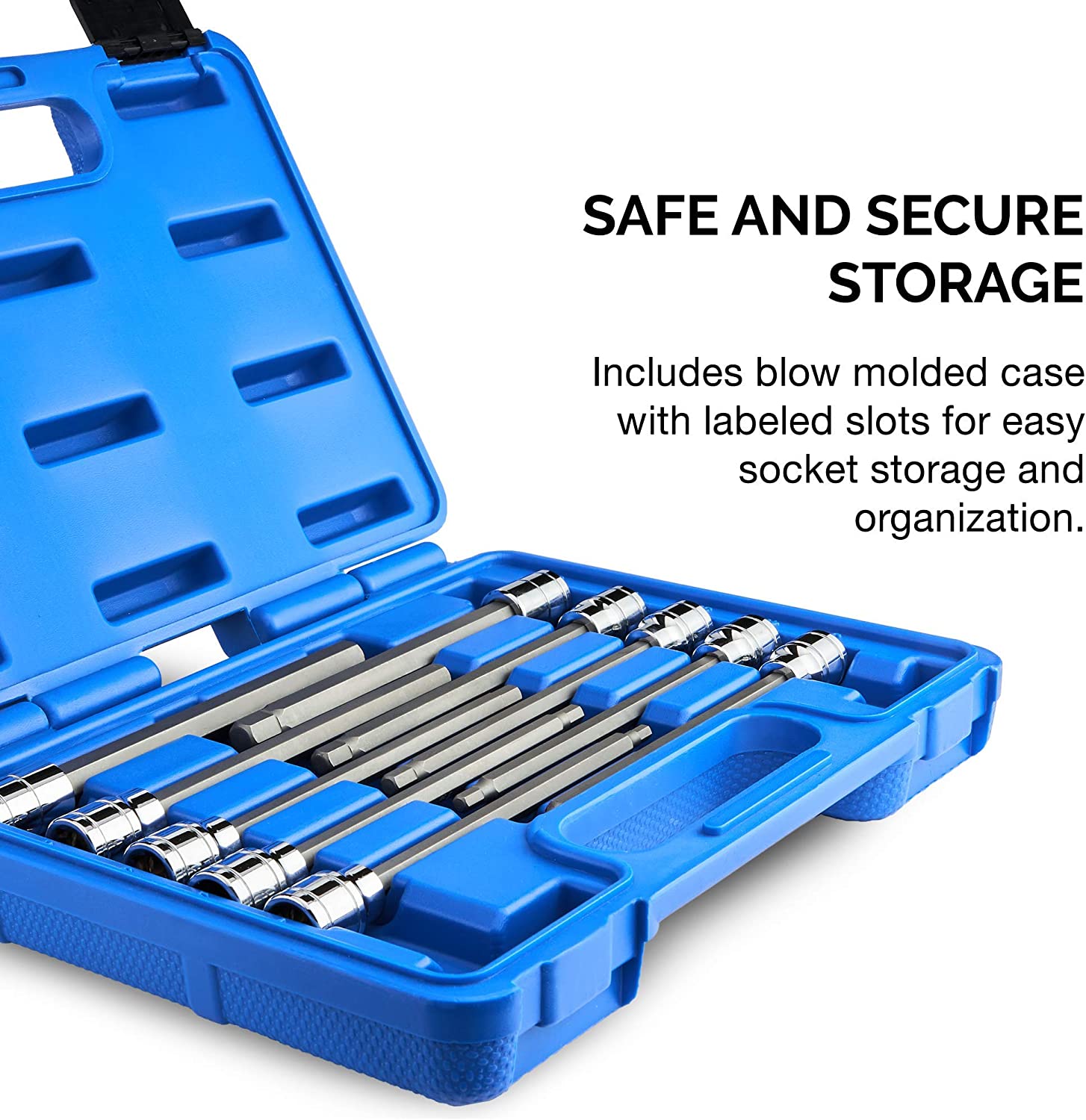 3/8” Drive Metric Extra Long Allen Hex Bit Socket Set, 10 Pieces, Sizes 3mm – 10mm