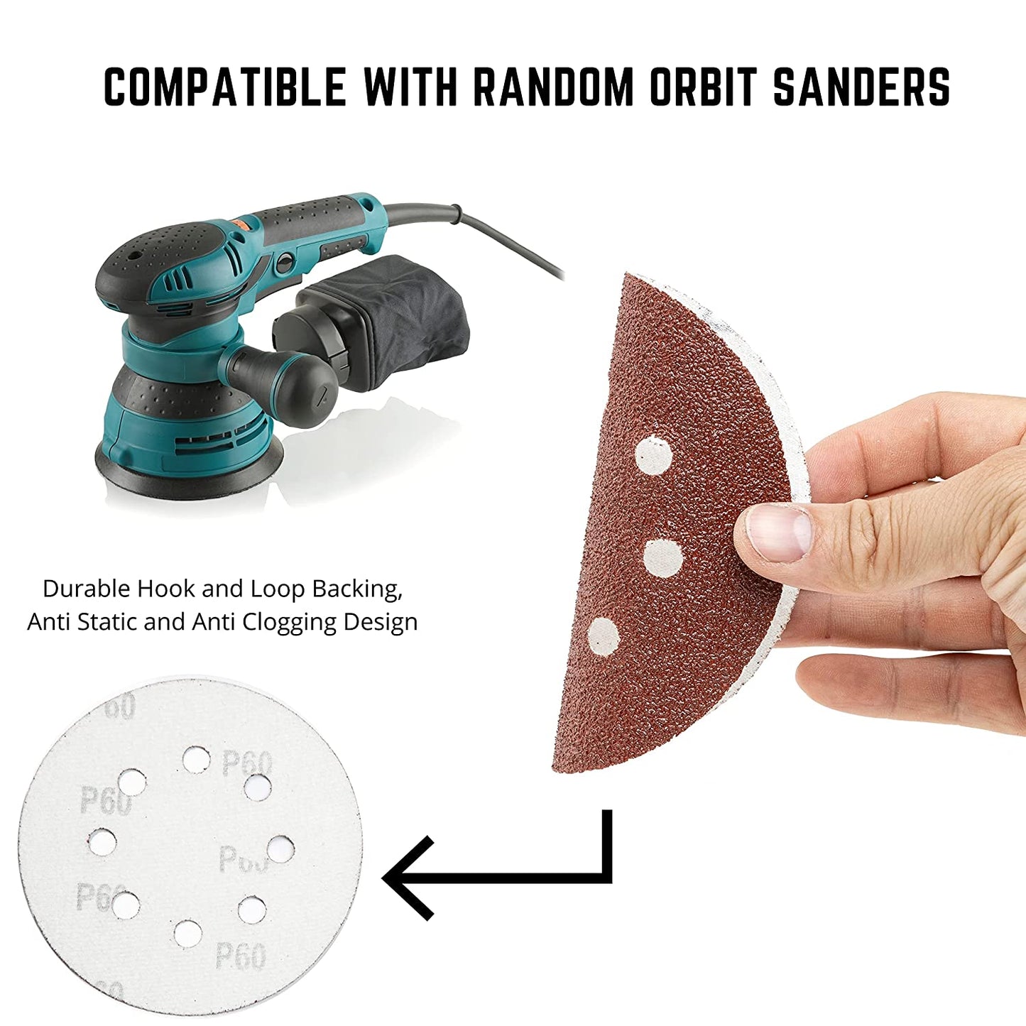 NEIKO 11271A 150 Piece Sanding Discs for 5” Orbital Sander, Hook and Loop, Sandpaper with 60, 80, 100, 120, 150, 180, 240, 320, 400, 600 Grit, Premium Aluminum Oxide, Solid Surface Sanding Pads