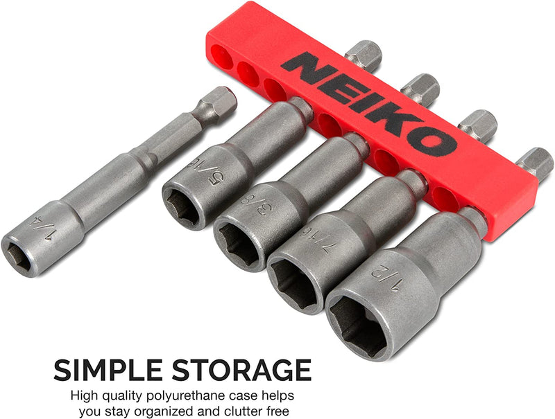 NEIKO 10066A 1/4” Hex Shank Magnetic Power Nut Driver Set | 5 Piece | SAE | Sizes 1/4" to 1/2” | Cr-V