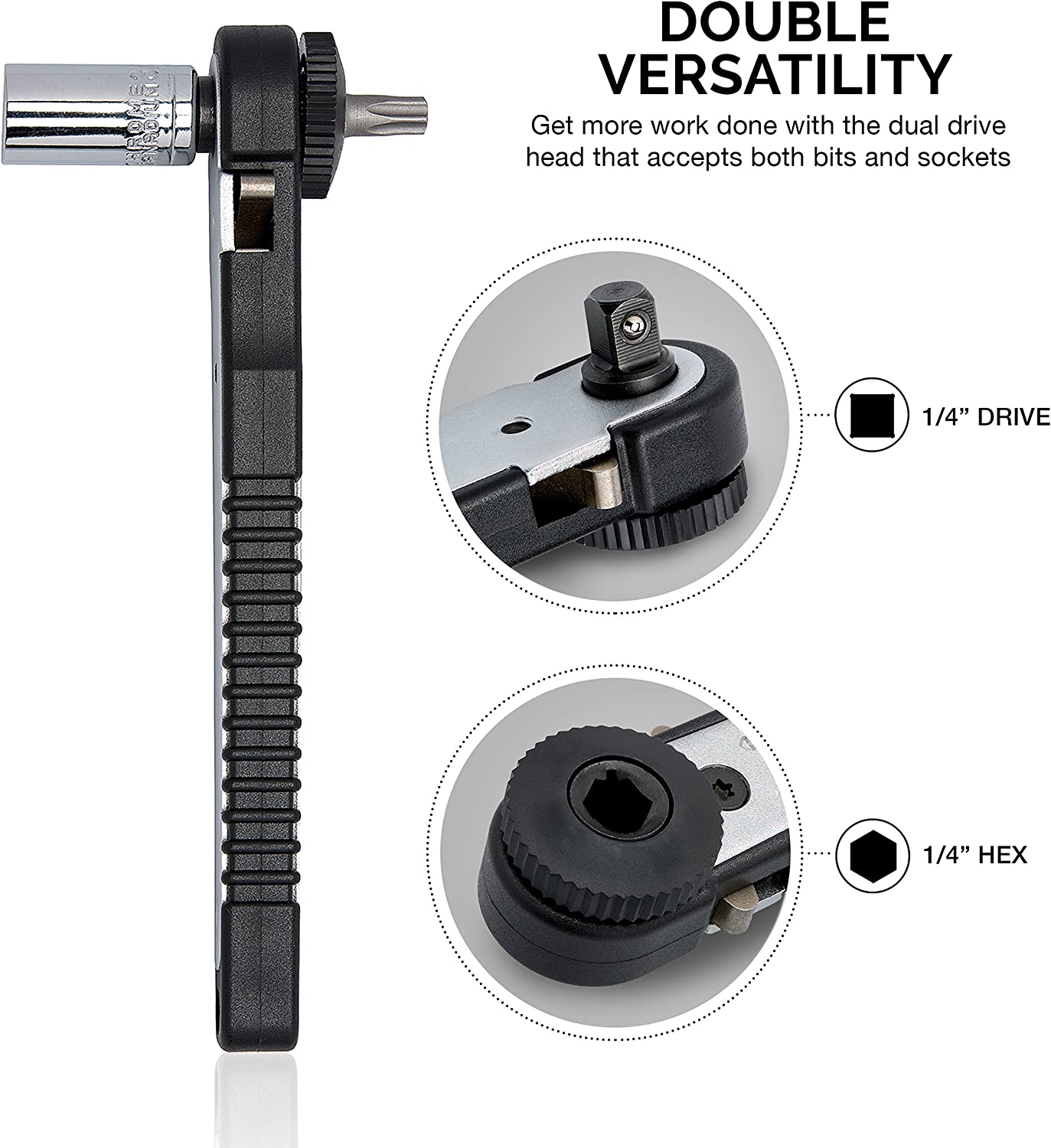 Right Angle 1/4" Dual-Drive Head Mini Ratchet Wrench Screwdriver Bit & Socket CR-V Steel (17-Piece)