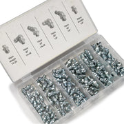 Grease Fitting Assortment — SAE, Straight & Angled Zerk Kit, A3 Steel (110-Piece)