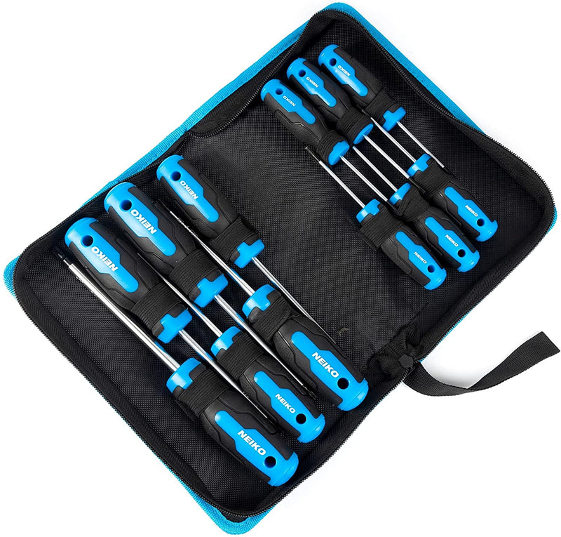 NEIKO 01377A Magnetic Torx Screwdriver Set | 12 Piece | T5 – T40 | 6 Point Star Head Driver | Heat Treated Chrome Vanadium Steel | Non Slip Cushioned Handle Grip | Magnet Bit Tip | Carrying Pouch