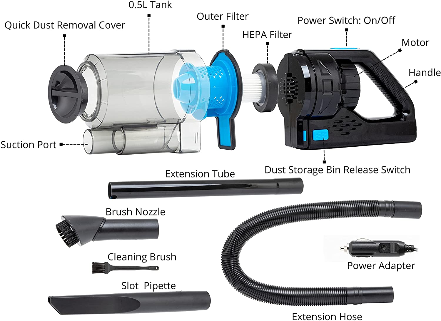 Portable Car Vacuum Cleaner Wet Dry, Wet Vacuum Cleaner for Car or Vehicle, High Power