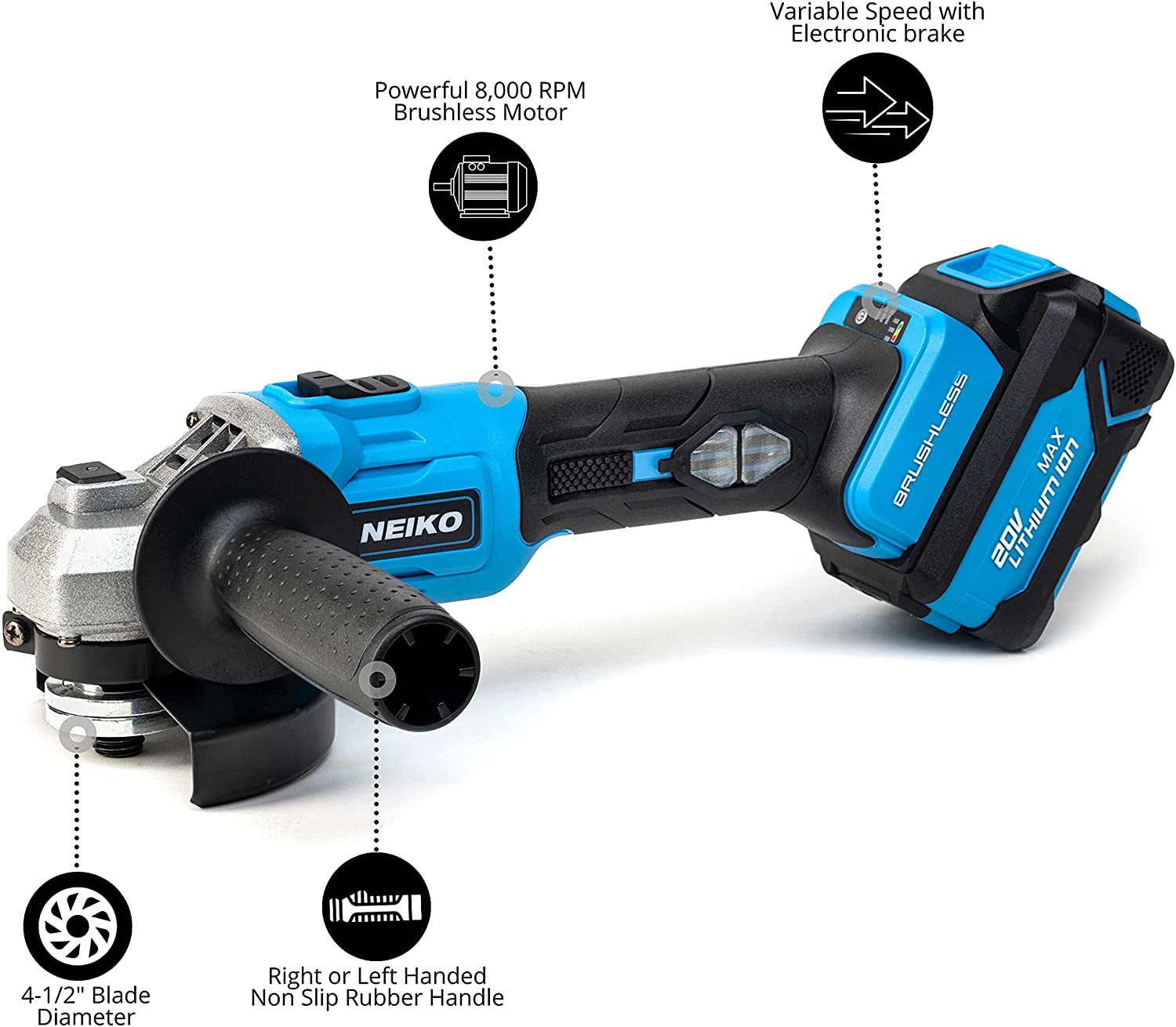 Cordless Angle Grinder — 4-1/2", Variable Speed Brushless, 20V Li-Ion