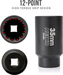 NEIKO 02526A 35mm Socket | 1/2” Drive Deep Impact Socket | Spindle & Axle Nut Socket | 12 Point |Chrome Molybdenum Cr-Mo |Deep Well Hub | Triple Square | Axle Shaft Nut Remover