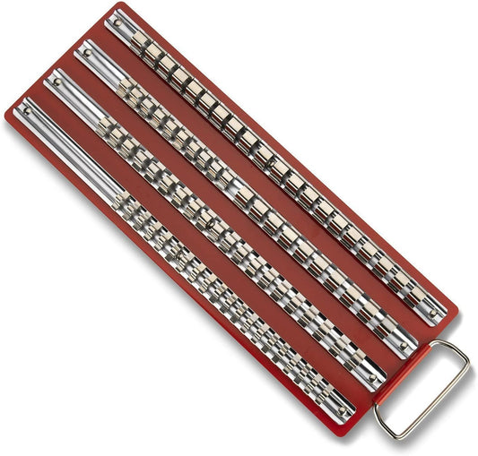 TOOLUXE 03966L Universal Socket Holder Organizer Tray | 80 Piece | 1/4", 3/8" and 1/2" Multi Drive | Nickel Plated Steel Clips