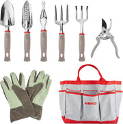 Garden Tool Set — Heavy-Duty Aluminum, Canvas Tote Bag, Gloves (8-Piece)