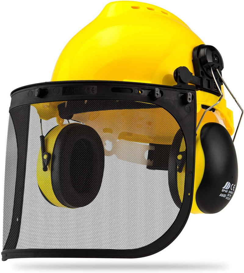 NEIKO 53880A Forestry Helmet for Safety with Shield and Earmuffs, Chainsaw Helmet with Face Shield, Hard Hat Safety Gear Equipment, Protective Face Shield and Mesh Shield for Face Protection