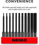 NEIKO 01148A Hex Allen Power Bit Set, 11-Piece Metric Sizes 1.5mm to 8mm | Magnetic Hex Head Bits | 3 Quick Release Shanks | Premium S2 Steel | Compatible with Power Drills and Impact Drivers